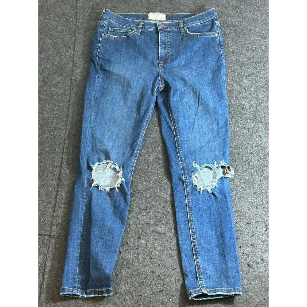 Free People 61855-16515125 Skinny Ankle Ripped Knee Jeans High Rise Size 30R‎
